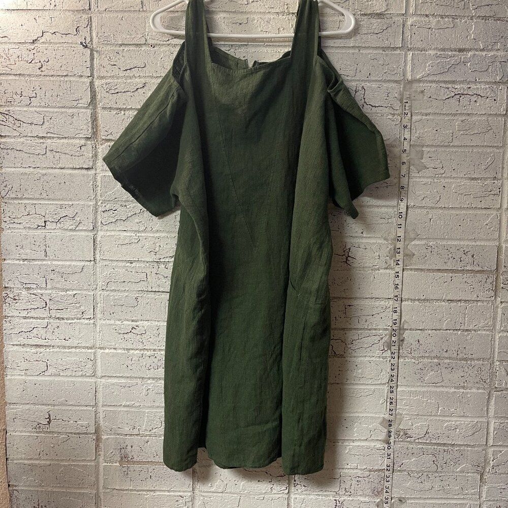 Soft Surroundings green emelia linen blend cold shoulder dress XL